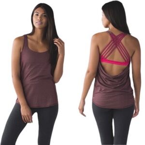 Lululemon Womens Wild Tank Top Size 6 Light Strappy Bra Heathered Bordeaux Drama
